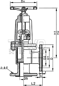 J44F46角型襯氟截止閥結(jié)構(gòu)圖