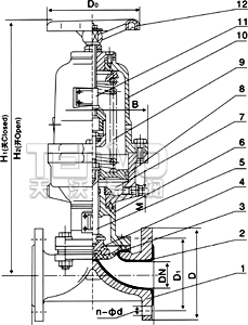 G6B41J（常閉型）氣動(dòng)襯膠隔膜閥結(jié)構(gòu)圖