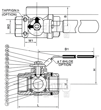Q14F內(nèi)螺紋三通球閥結(jié)構(gòu)圖