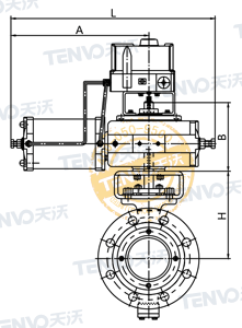 法蘭式氣動V型球閥側面結構圖
