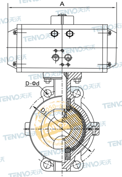 D671F46氣動(dòng)對夾式襯氟蝶閥結(jié)構(gòu)圖