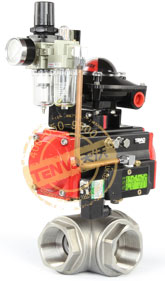 裝配AT執(zhí)行器內(nèi)螺紋氣動三通球閥實(shí)物圖