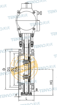 D643H法蘭式氣動(dòng)金屬硬密封蝶閥結(jié)構(gòu)圖