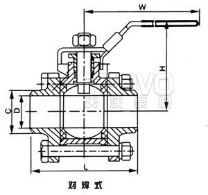 三片式（對(duì)焊）焊接球閥結(jié)構(gòu)圖