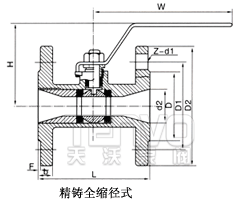精鑄全通徑填料倉整體式法蘭球閥結(jié)構(gòu)圖