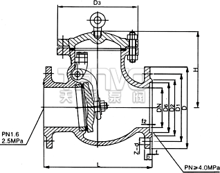 H44H旋啟式止回閥結(jié)構(gòu)圖