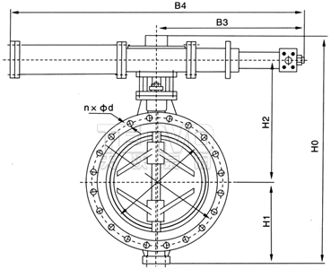 YKD743H液控快速關(guān)閉蝶閥外形尺寸圖